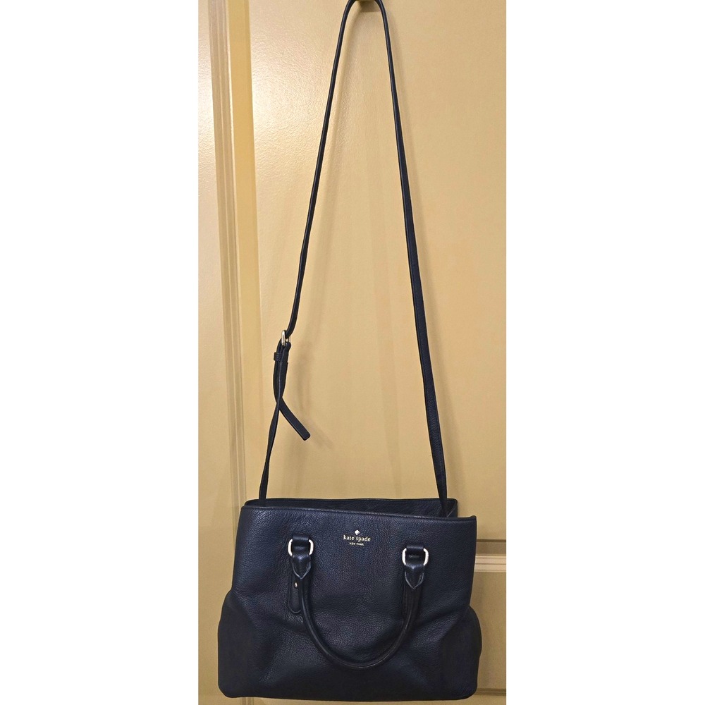 Kate Spade Black Pebbled Leather Satchel Bag with Shoulder Strap Gold Zip GUC